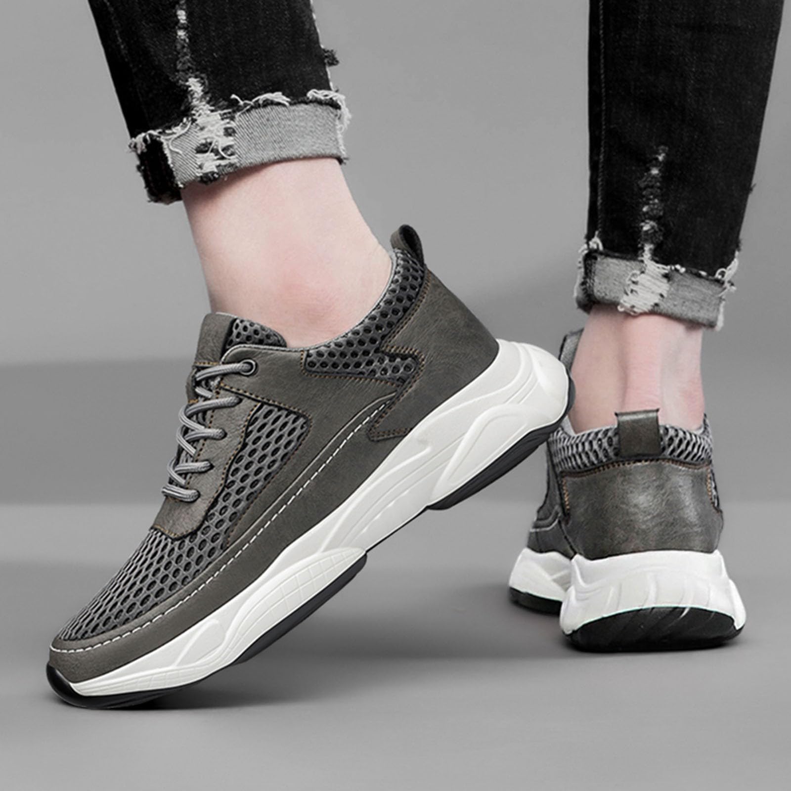 Zapatillas Hombre de malla ligera transpirable con tacón invisible 6/8/10cm Taller Zapatos de deporte casuales Zapatillas transpirables para ciudad, ocio y paseos