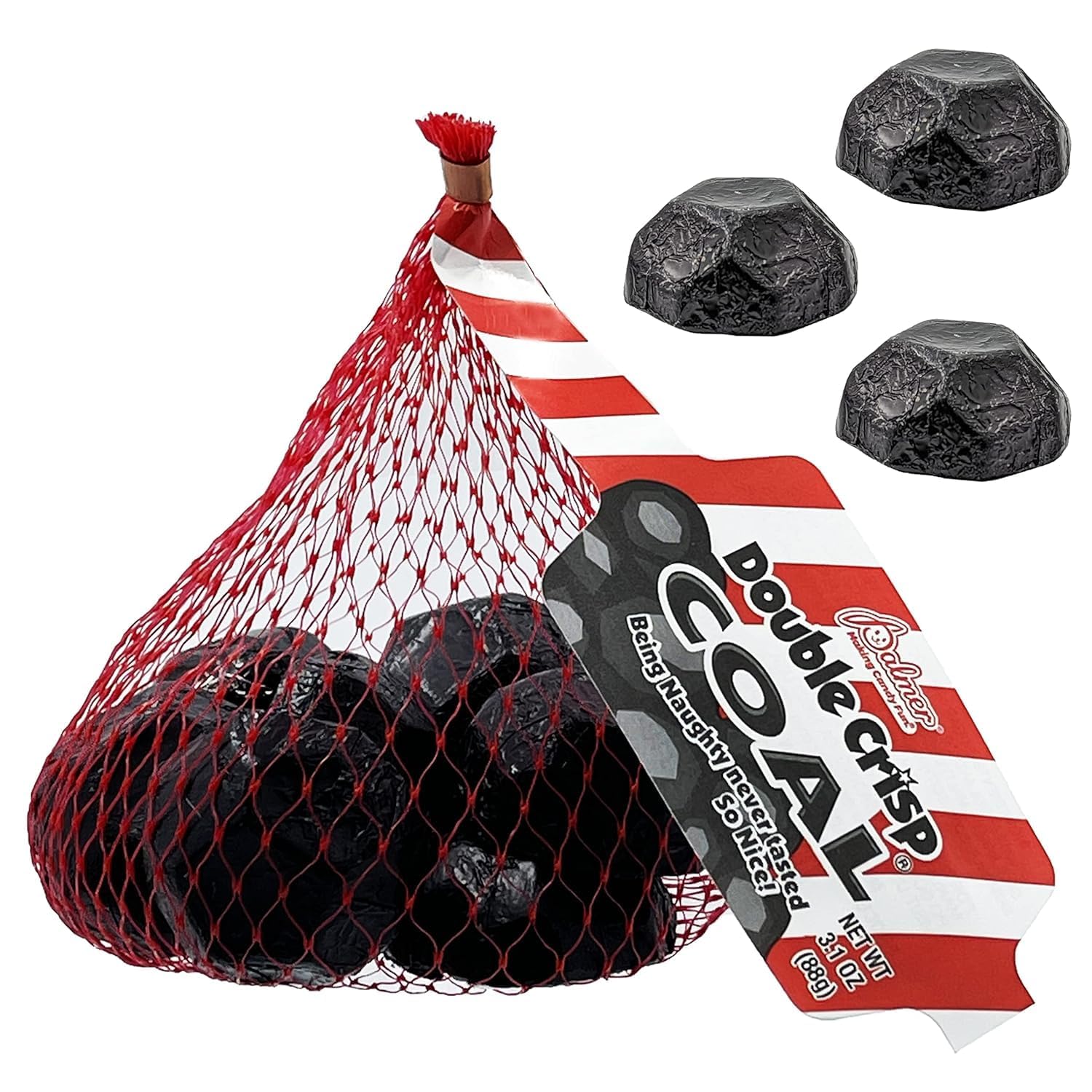 Fruidles Christmas Coal Milk Chocolate Snack in Mesh Bag, Holiday Treats, Individually Wrapped, Kosher Certified Dairy, 3.1oz