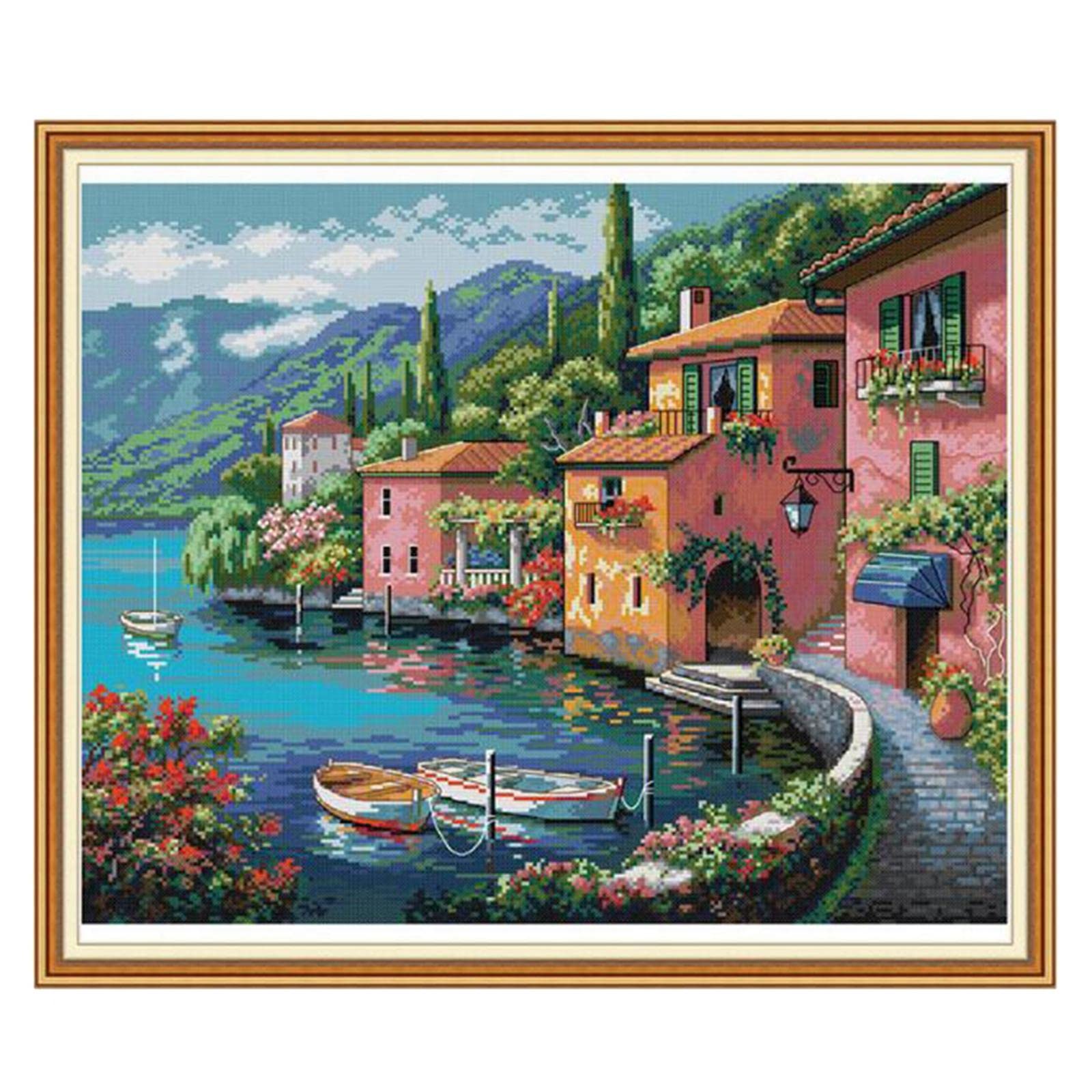 Stamped Stitch Kit Small Town Pattern Embroidery Crafts 52x44cm 14CT-image-23