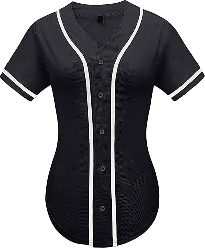 babyhealthy Camiseta de béisbol para mujer, con botones, lisas, hip hop, softbol, deportiva, camiseta deportiva