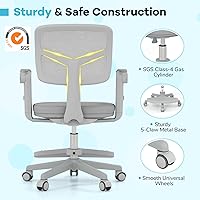 Vista 16 de GLACER Silla de escritorio para niños, silla de estudio giratoria de malla ajustable con ruedas, brazos, silla ergonómica para computadora con Verde