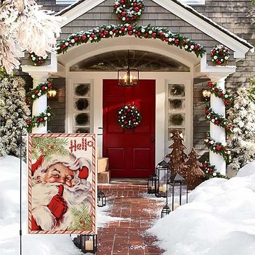 Miniatura 2 de Bandera de jardín de Feliz Navidad de 12 x 18 pulgadas, doble cara, árbol de Navidad rojo granero de Navidad, bandera estadounidense, camión,