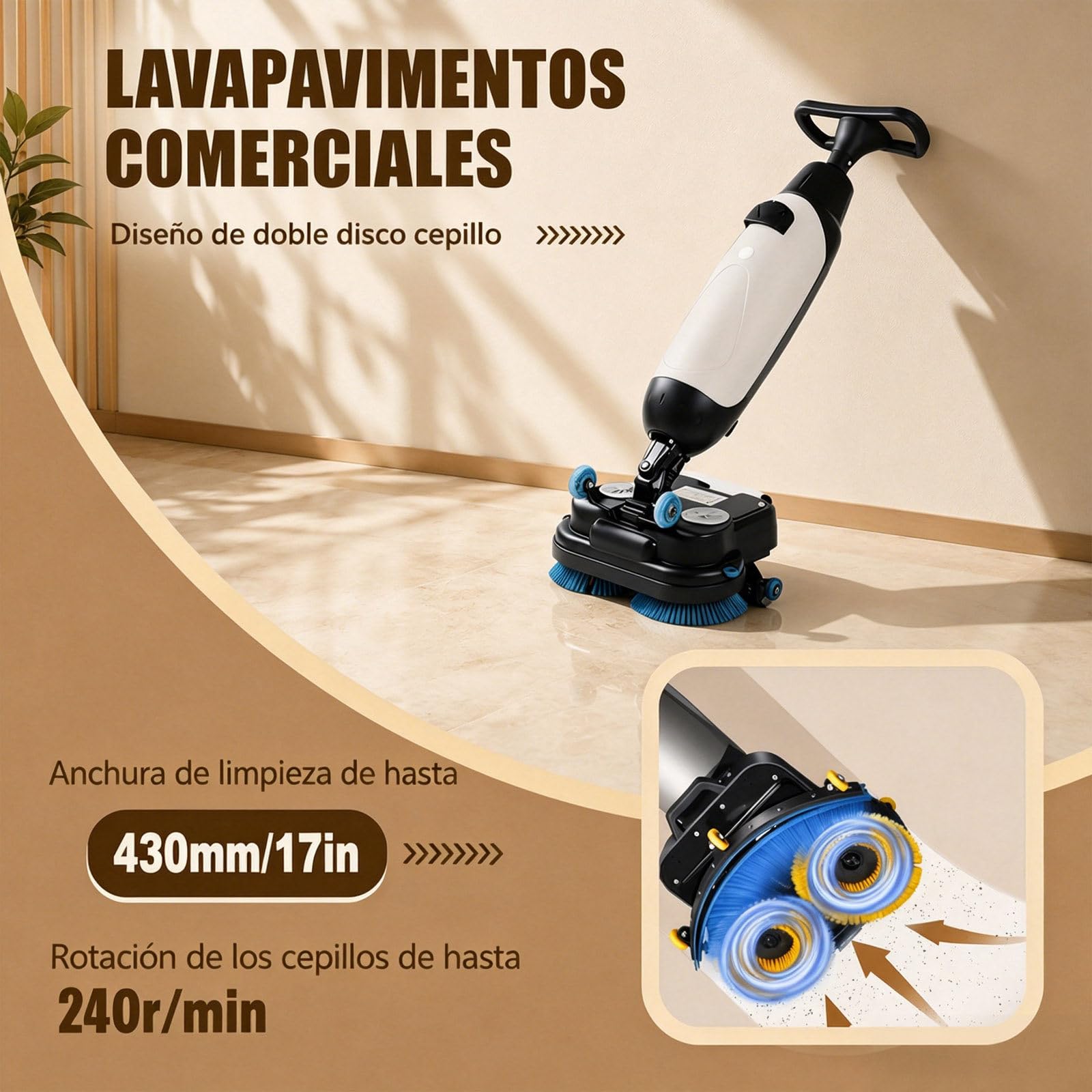Cepillo de Repuesto Nailon Duradero para fregadora de Suelos | Cabezal de fregado para modelos de empuje manual: durabilidad y fiabilidad