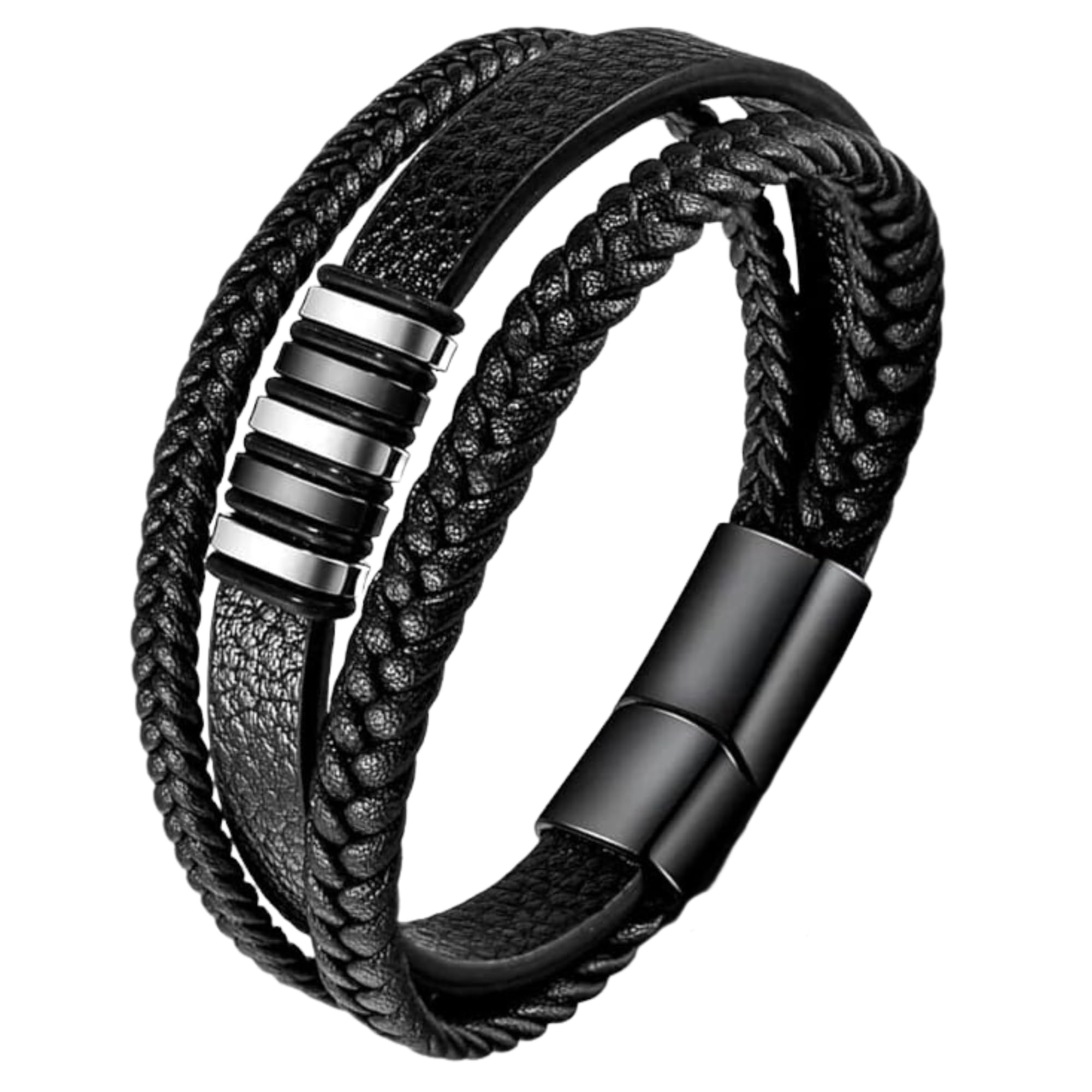 Mandarinmelon Pulsera Hombre de Cuero Auténtico Trenzado y Tejido a Mano. Pulseras Hombre con Cierre de Acero Inoxidable. Brazalete para Hombre de Piel de Vaca. Pulsera Ancha c/Cierre Magnético. Pulseira Homem …