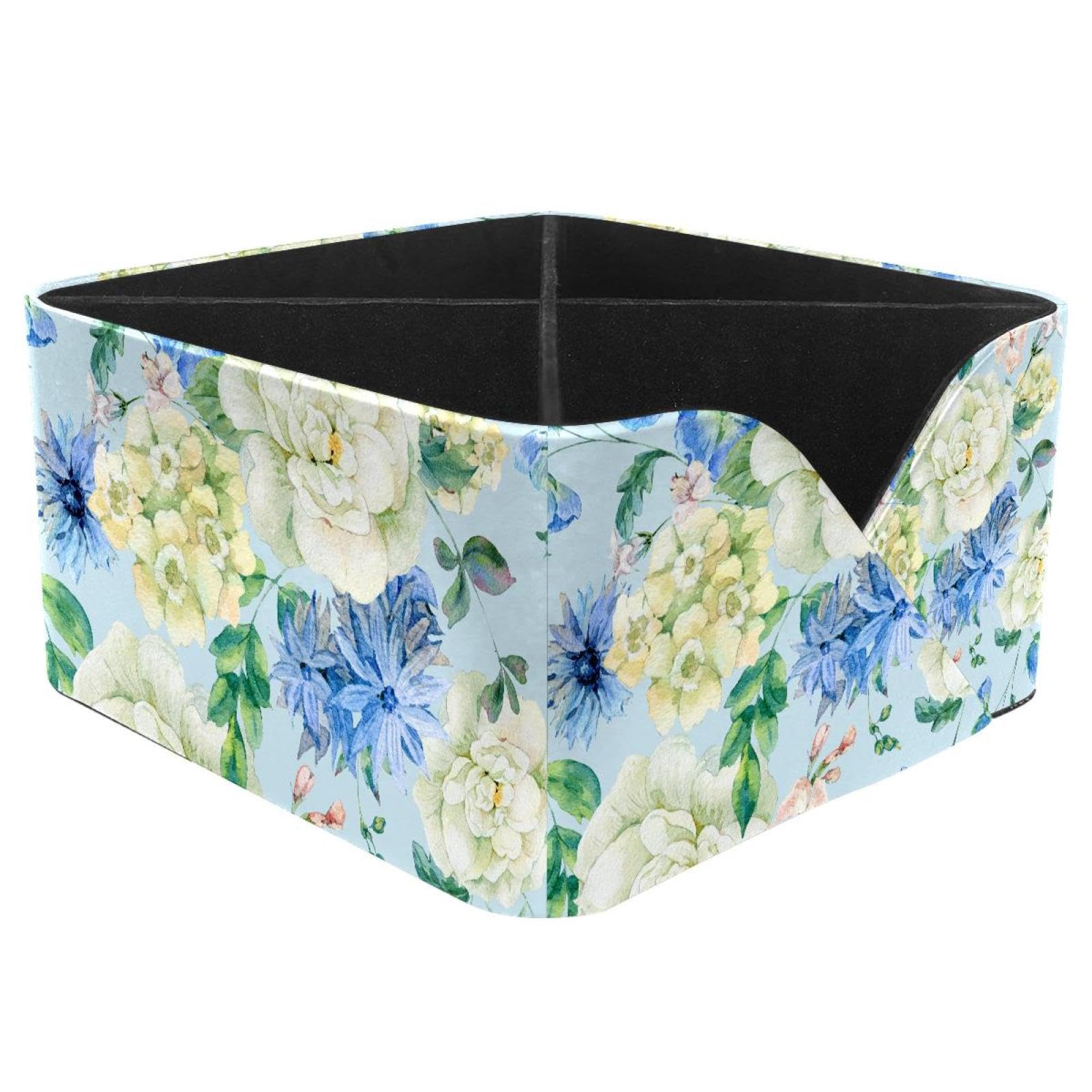 KengjuTesu Blooming Cornflowers and Roses Desktop Organizer Pen Holder, Rectangular Pencil Cup for Office, Study and Makeup Stations