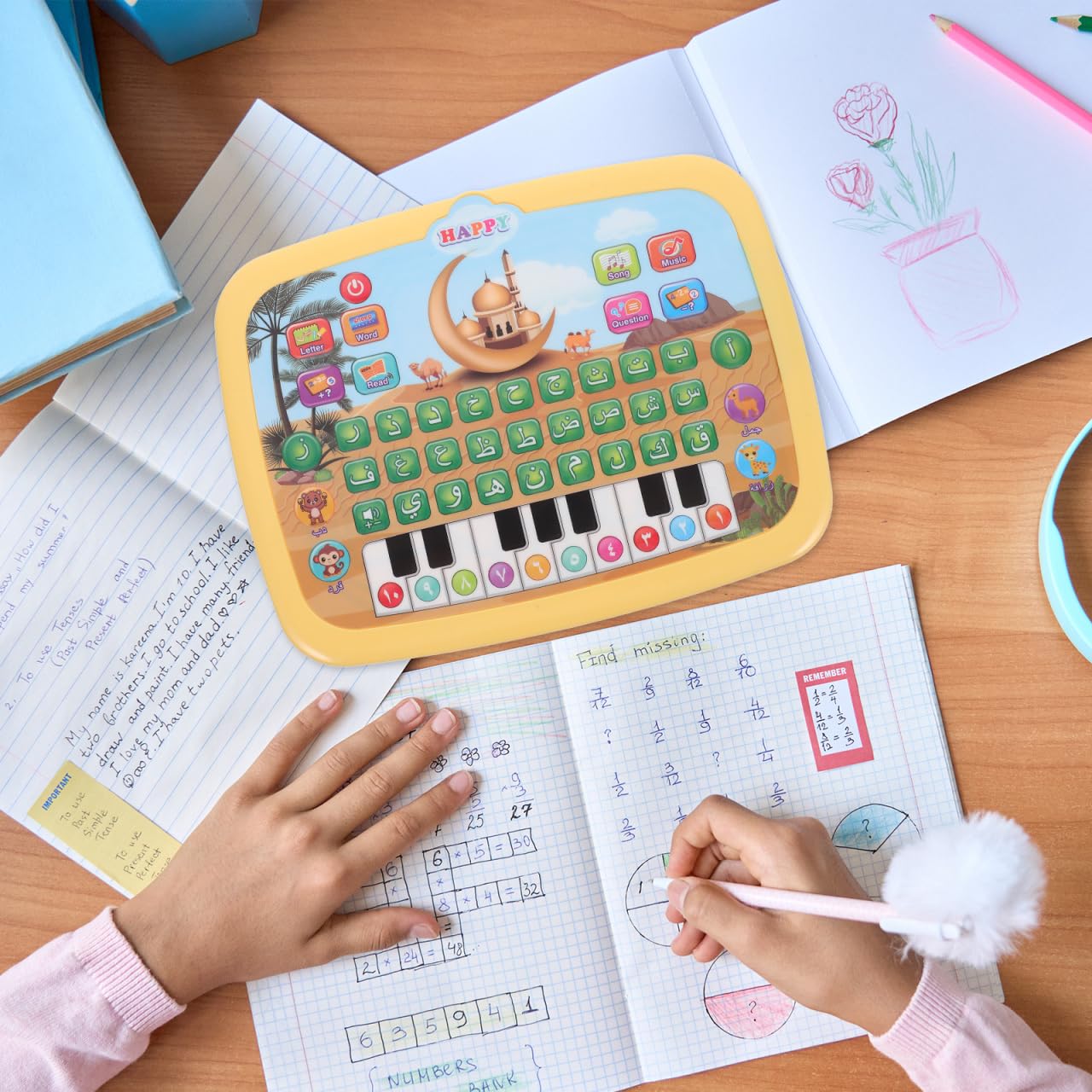 ibasenice Tablette Éducative Arabe Enfant, Jouet d’Apprentissage Interactif avec Alphabet Arabe Sonore et Musique, Ordinateur Éducatif pour Enfants Préscolaires