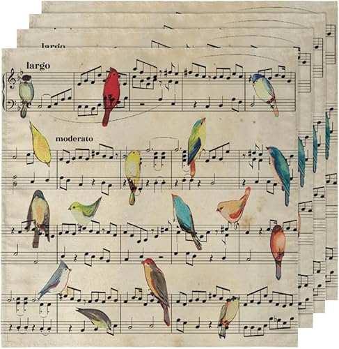Miniatura 5 de Juego de 4 servilletas de tela con notas musicales de pájaro de 20 x 20 pulgadas, servilletas de tela vintage con música lavable, reutilizable,