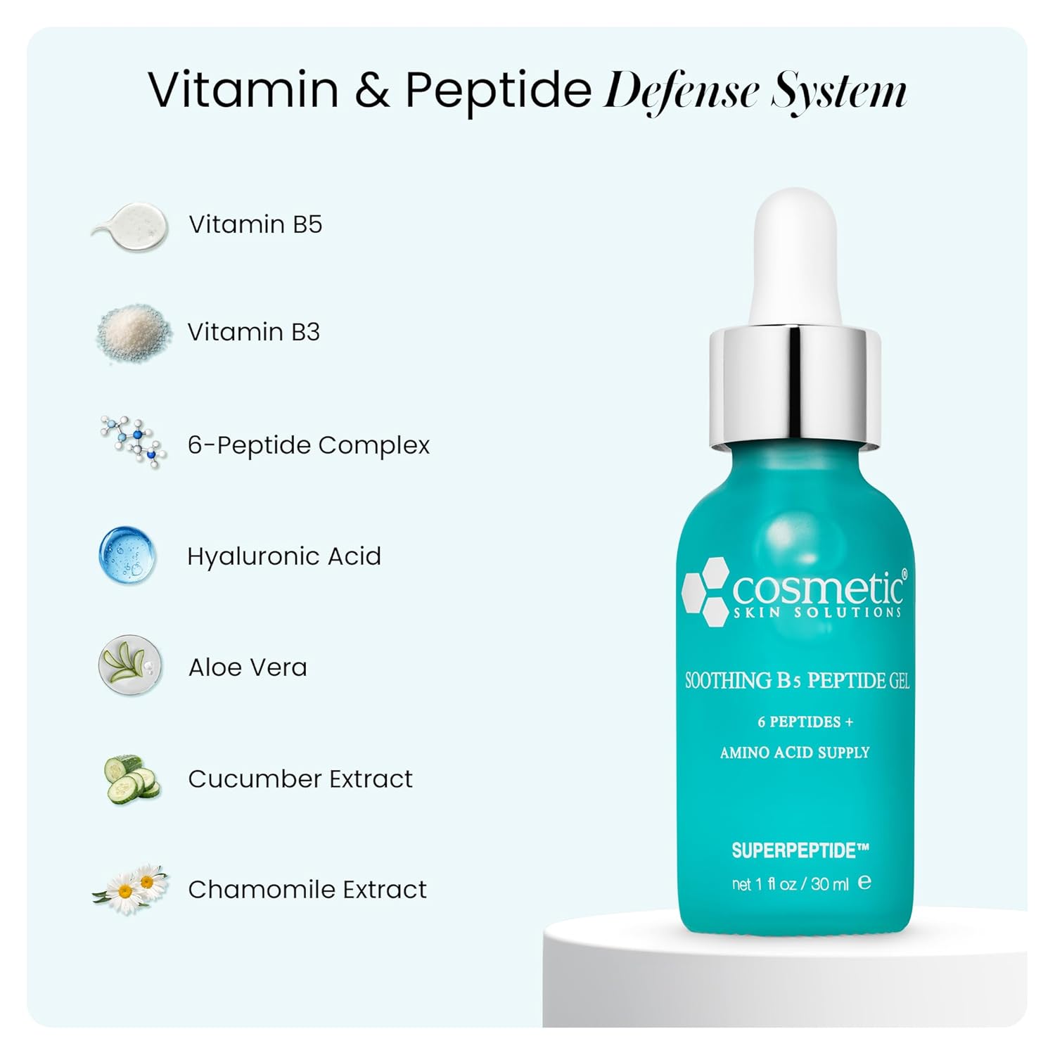 Soothing B5 Peptide Gel – Anti-Aging Face Serum with Vitamin B5, Niacinamide, Hyaluronic Acid & 6 Peptides, Hydrates, Firms, Reduces Fine Lines & Wrinkles, Serum for Youthful Glow, 1 Fl Oz