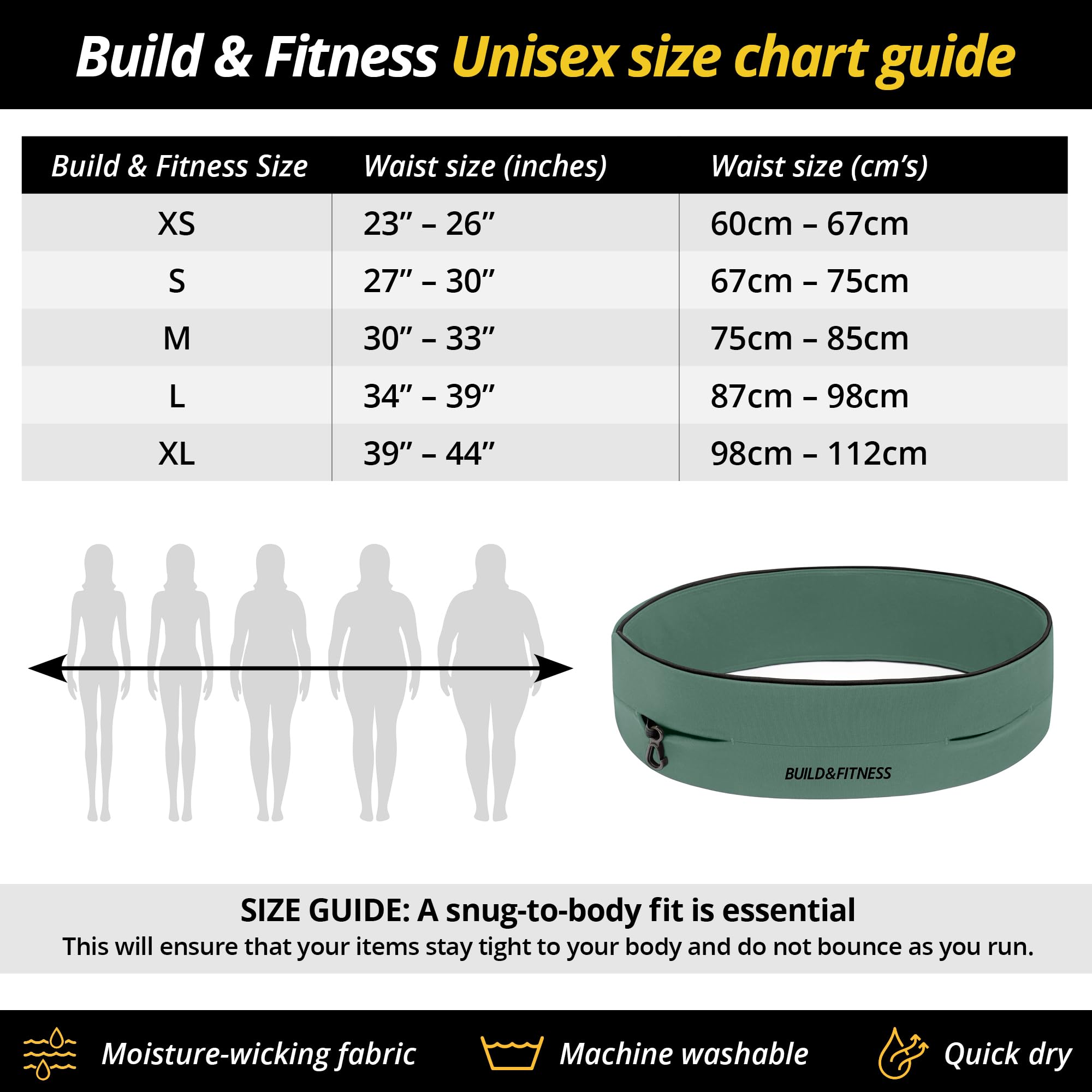 Cintura da corsa Build & Fitness con cerniera, portachiavi, porta telefono, marsupio unisex