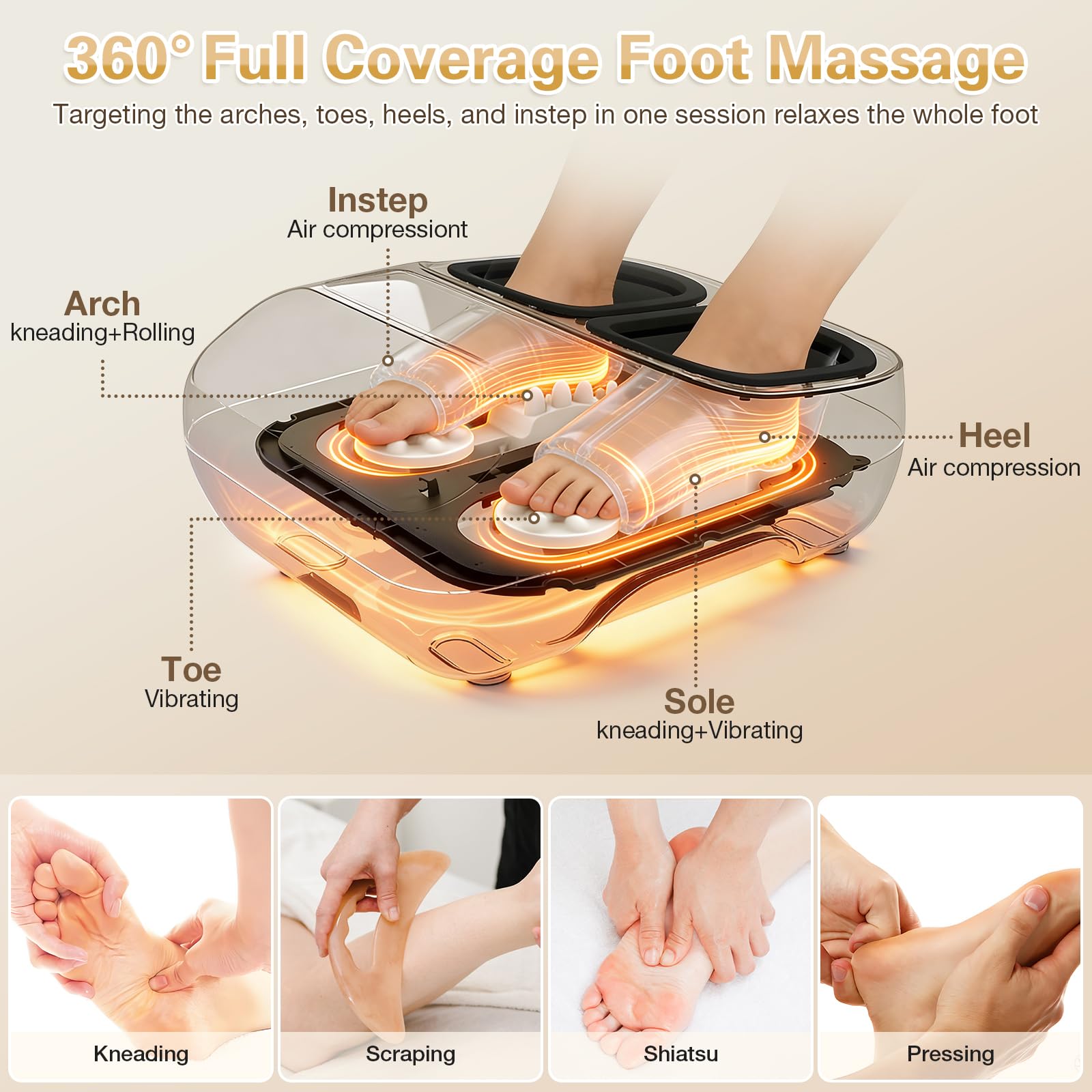veicomtech Shiatsu Fußmassagegerät mit Wärme, elektrisches Massagegerät für Plantarfasziitis Neuropathie mit Fernbedienung, Vibration und Kompression einstellbar (schwarz)
