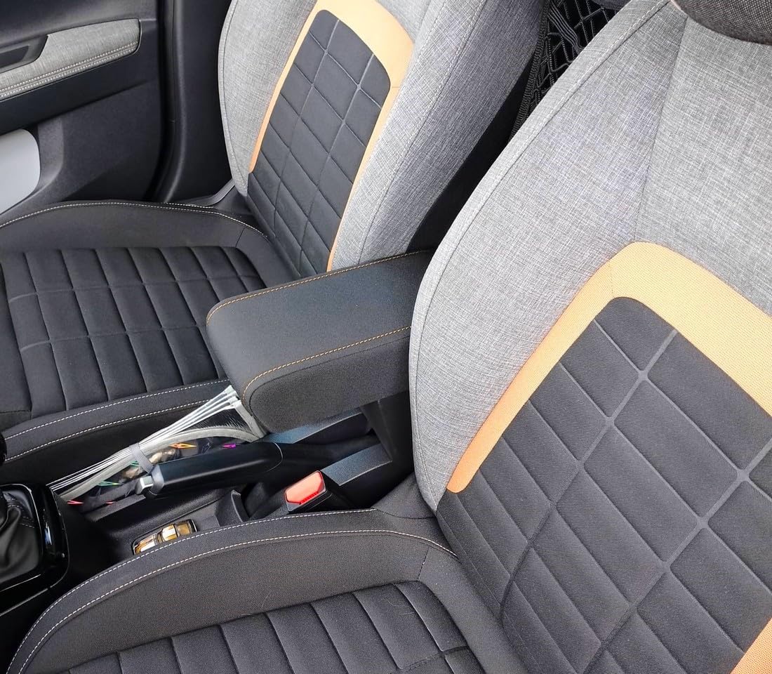 WOOD COMPANY Bracciolo Compatibile con Citroen Nuovo C3 AIRCROSS Versione 2025 in Tessuto Nero con Cuciture Bronzo
