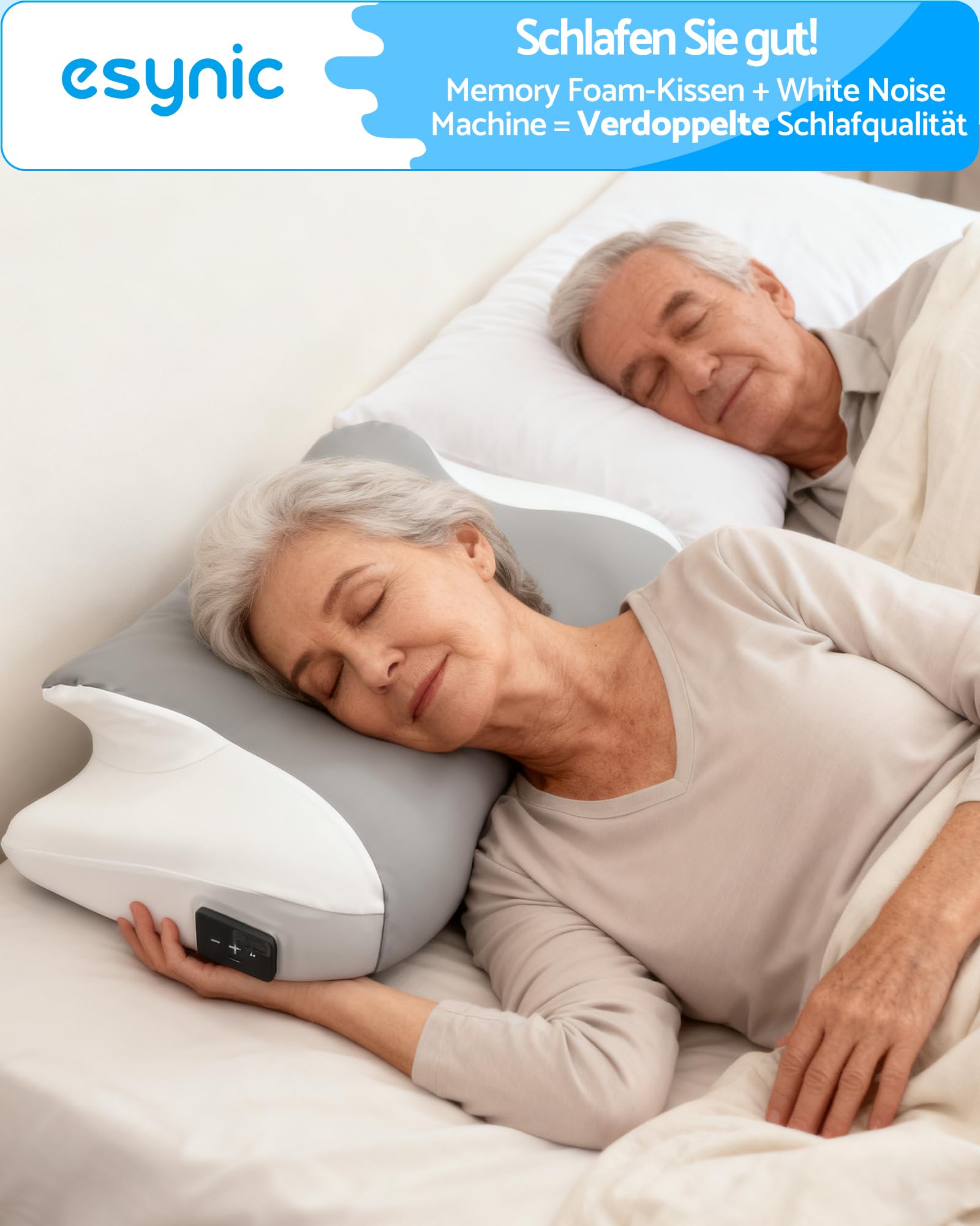 eSynic Memory Foam Kissen Antischnarchkissen App-gesteuert Abnehmbarer waschbarer Bezug Weiß
