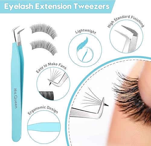 Miniatura 3 de Ms.Queen Pinzas de volumen para extensiones de pestañas, pinzas de agarre de punta de fibra, pinzas de pestañas en forma de L, pinzas de pestañas de