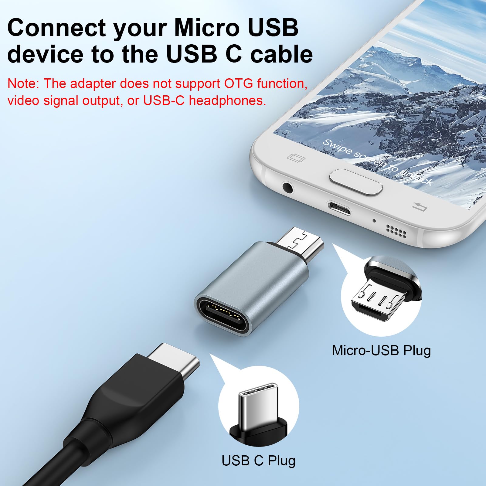 Adattatore da USB C a micro USB, confezione da 5 connettori USB tipo C femmina a micro USB maschio, per ricarica e sincronizzazione dati per Samsung Galaxy S7 Edge, S7, S6, J7, Nexus 5, 6, Note 5