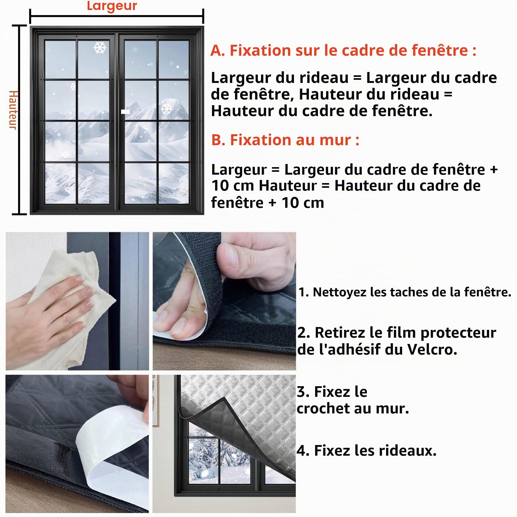 Kit D'Isolation de Fenêtre 110 x 85 cm Coupe-Vent et Insonorisant, Isolant Thermique Rideaux Isolant Hivernage Pas Besoin de Percer des Trous Personnalisable pour l'hiver, Gris