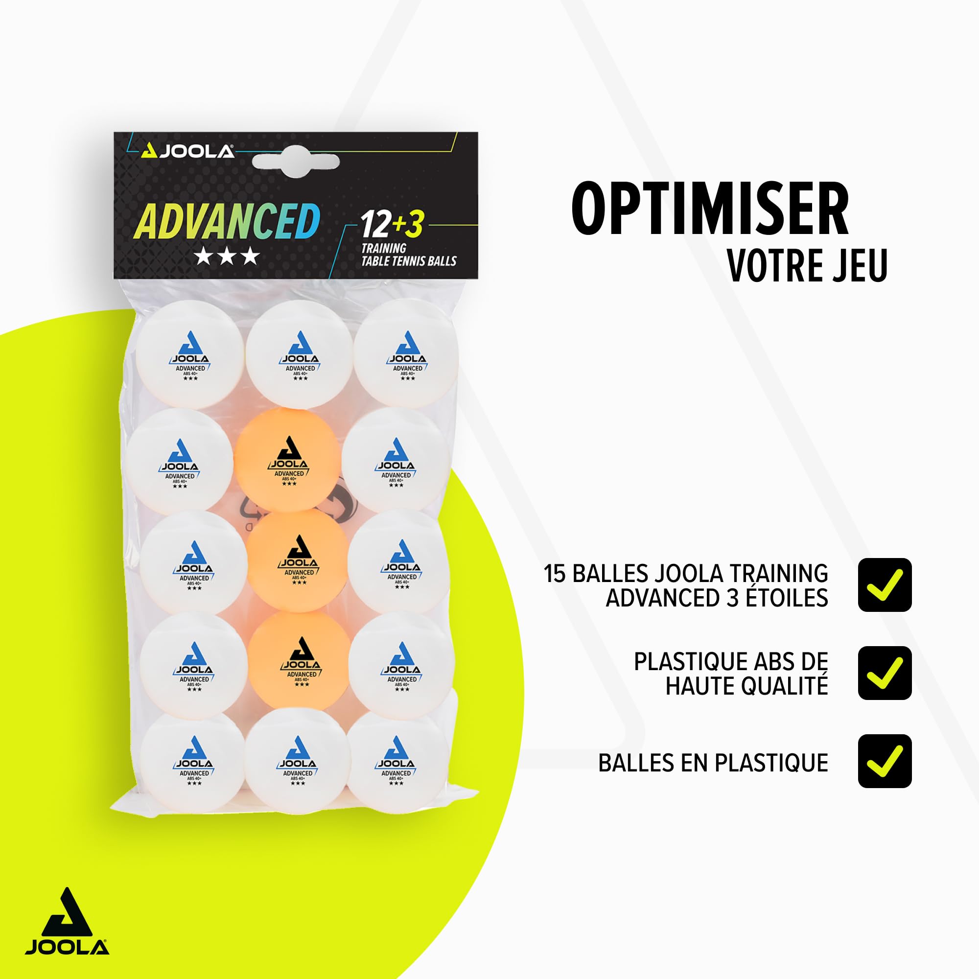 JOOLA Balle de Tennis de Table 3 étoiles Training Advanced 40 + mm de diamètre balles de ping