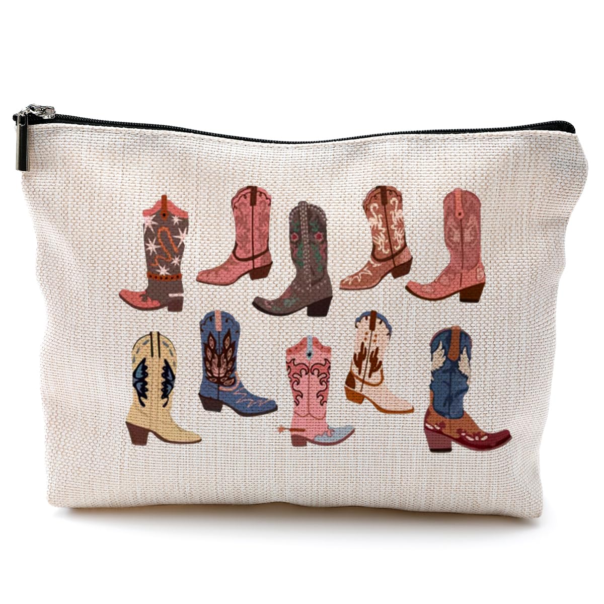 QGFM Western Makeup Bag - Cowgirl Gifts, Boho Western Cowboy Boots Makeup Cosmetic Bag for Purse