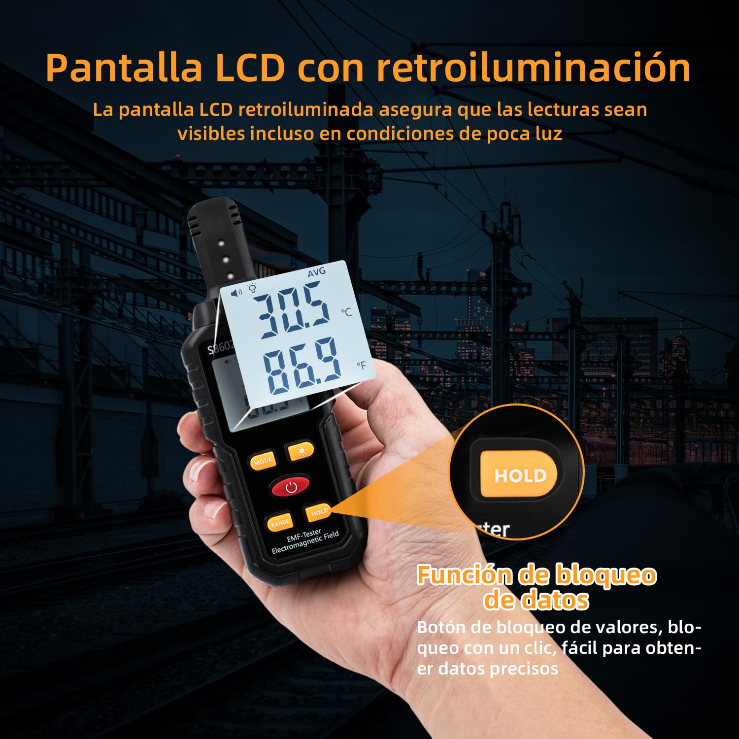 Mcbazel 3 en 1 Medidor Digital EMF, Probador de Radiación Electromagnética con Pantalla LCD retroiluminada, Dispositivo LCD portátil, Mini Detector EMF para uso en el Hogar, Oficina, Exteriores