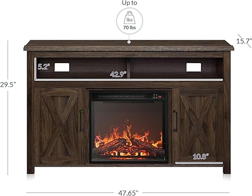 Miniatura 43 de BELLEZE Soporte de TV con chimenea de 58 pulgadas para televisores de hasta 65 pulgadas, calentador eléctrico de chimenea de 23 pulgadas con sonido,