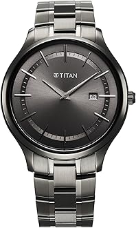 Titan Clasique Slim Quartz Analog with Date Grey Dial with Grey Color Stainless Steel Strap Watch for Men