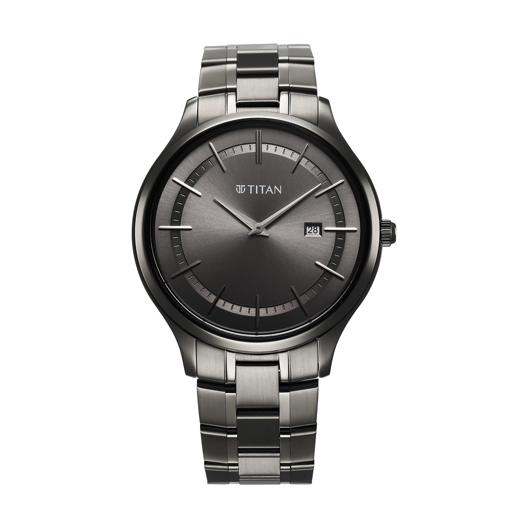 TitanTitan Clasique Slim Quartz Analog with Date Grey Dial Grey Stainless Steel Strap Watch for Men - NT90142QM06
