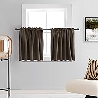 Vista 28 de DONREN 2 paneles de cortinas opacas para ventanas pequeñas, cortinas de gabinete para cocina con bolsillo para barra