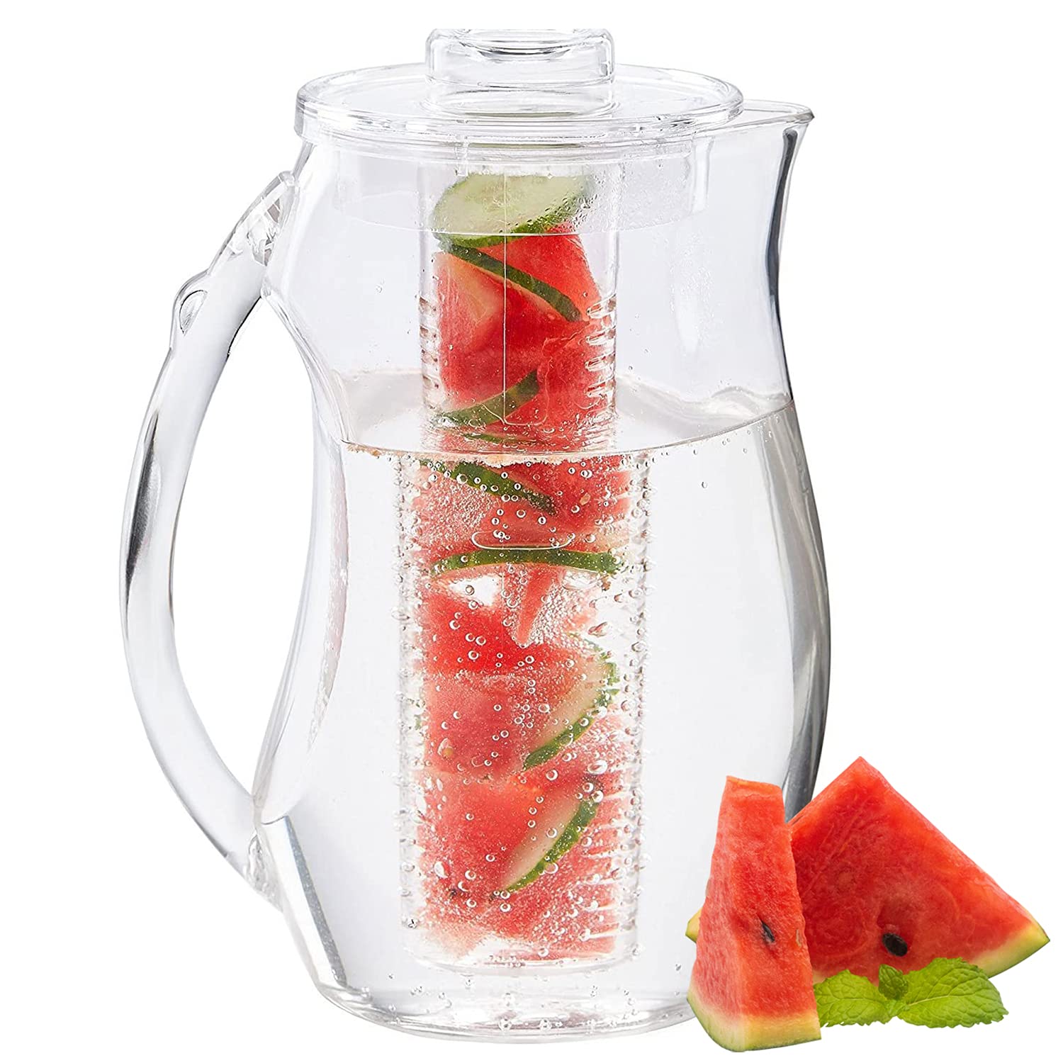 Fruit Infuser Water Pitcher 2.5L – Shatterproof Acrylic Infusion Jug for Iced Tea, Juice, Beverages, Water, Lemon, Fruit & Herbs – BPA Free
