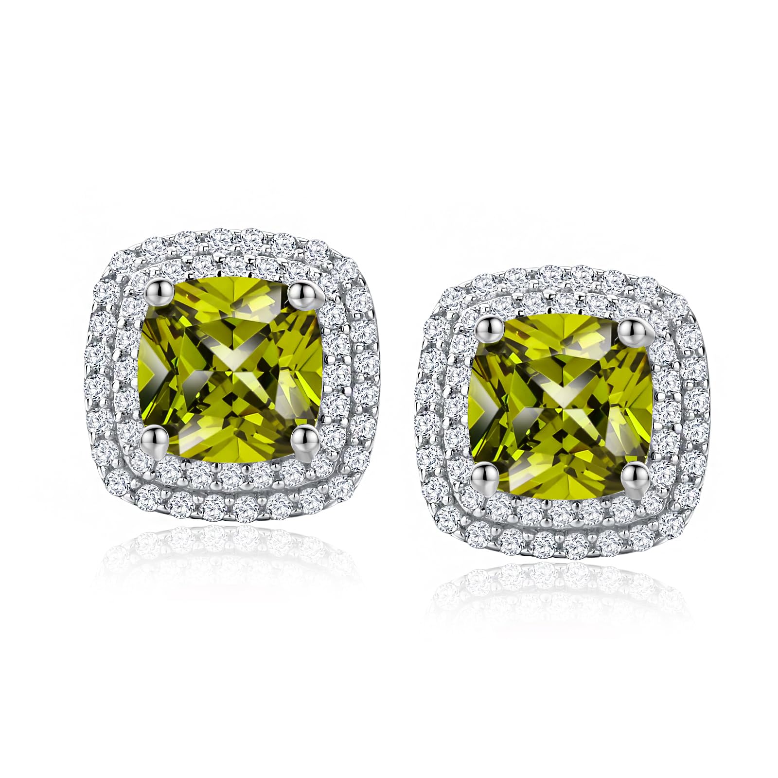 RANDES Dainty Birthstone Earrings for Women Sterling Silver Small Stud Earrings with Halo Cushion/Round Created Gemstone Earrings Birthstone Jewelry