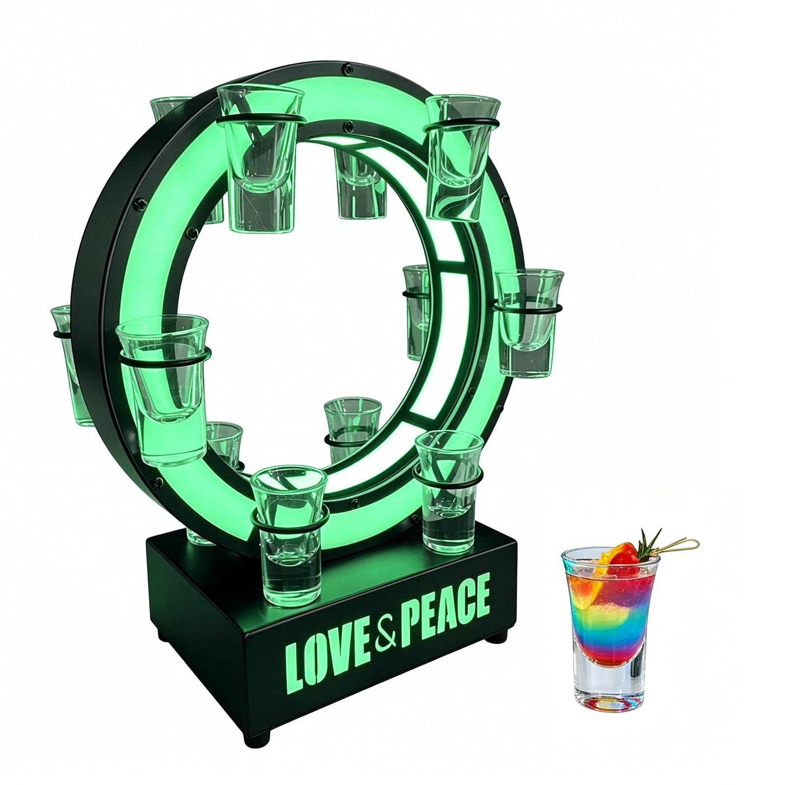 richigblosmum Color-Changing LED Shot Glass Stand, Multi-Level Iron Bar Display, Glowing Party Cup Holder for Wine, Champagne, Home Bar, and KTV Entertainment 12holes