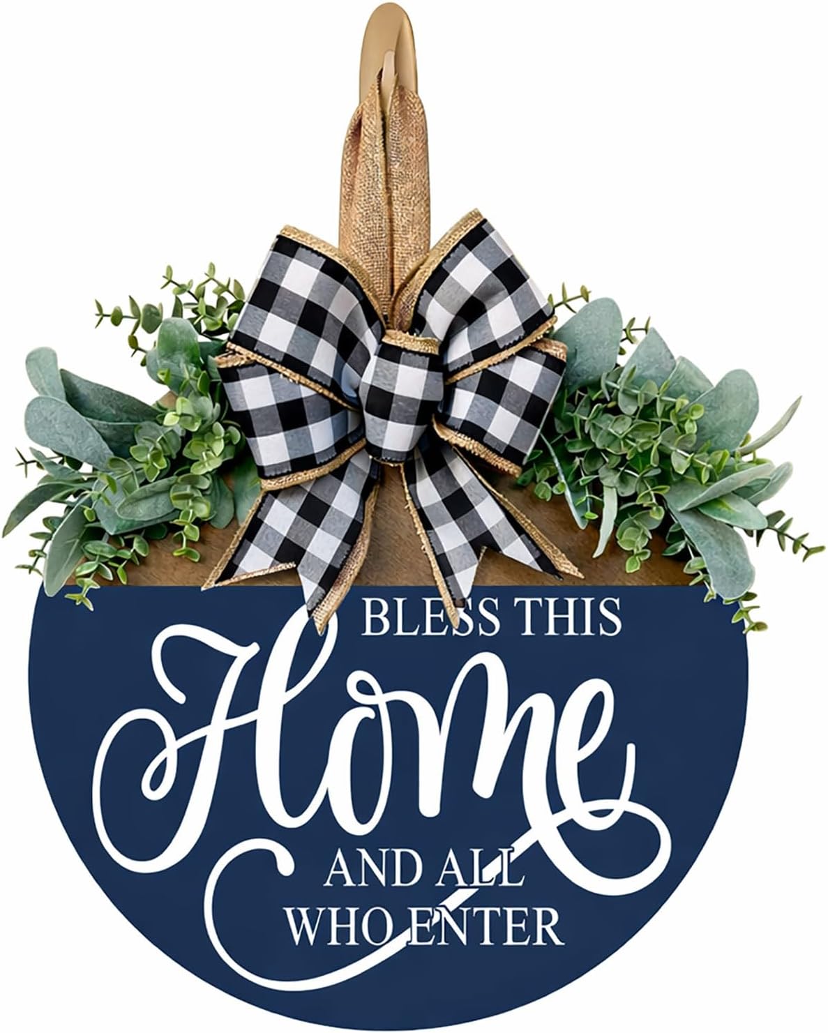 Bless This Home Welcome Sign for Front Door, Rustic Wood Wall Decor Porch Wreaths Hanging Door Decorations for Home Outdoor for Spring Summer Fall All Seasons Holiday