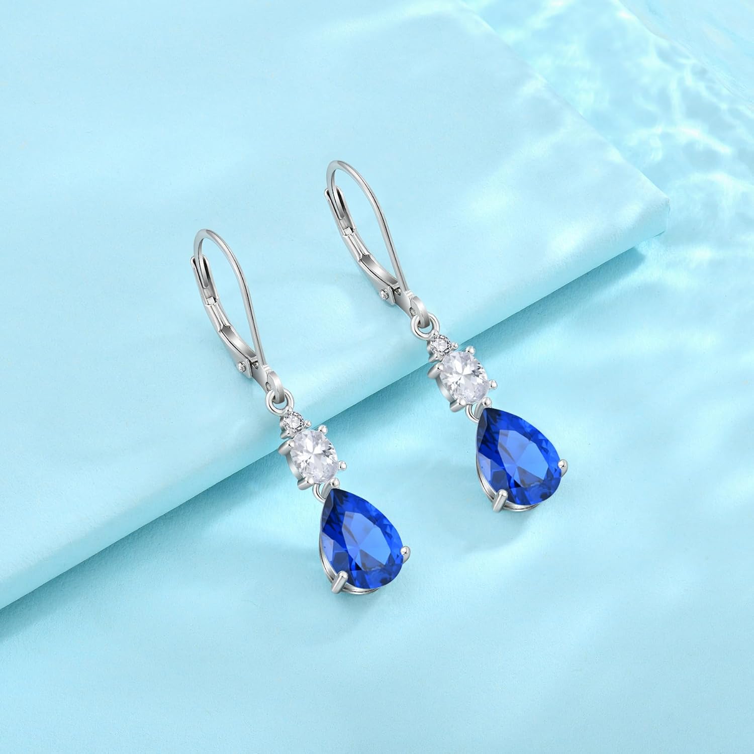 Teardrop Leverback Earrings 925 Sterling Silver Oval Dangle Drop Earrings Birthstone Jewelry Gifts for Women - Image 5