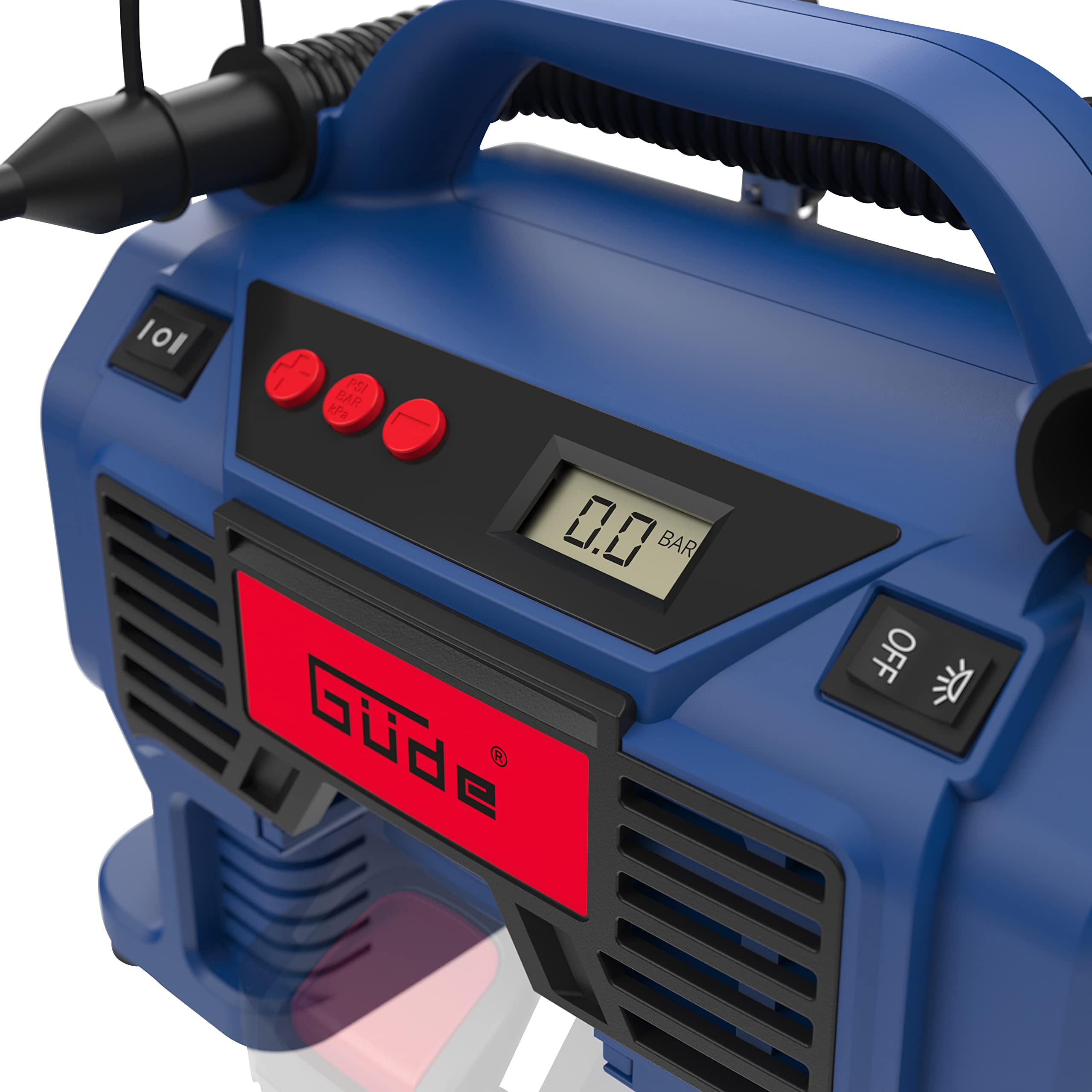 Güde Akku Kompressor K 18-0 (18V oder Zigarettenanzünder, max. Druck: 11 bar, eff. Liefermenge 0 bar: 10 l/min, Luftvolumenstrom: 22 m³/h, LED-Arbeitsscheinwerfer, ohne Akkupack und Ladegerät)