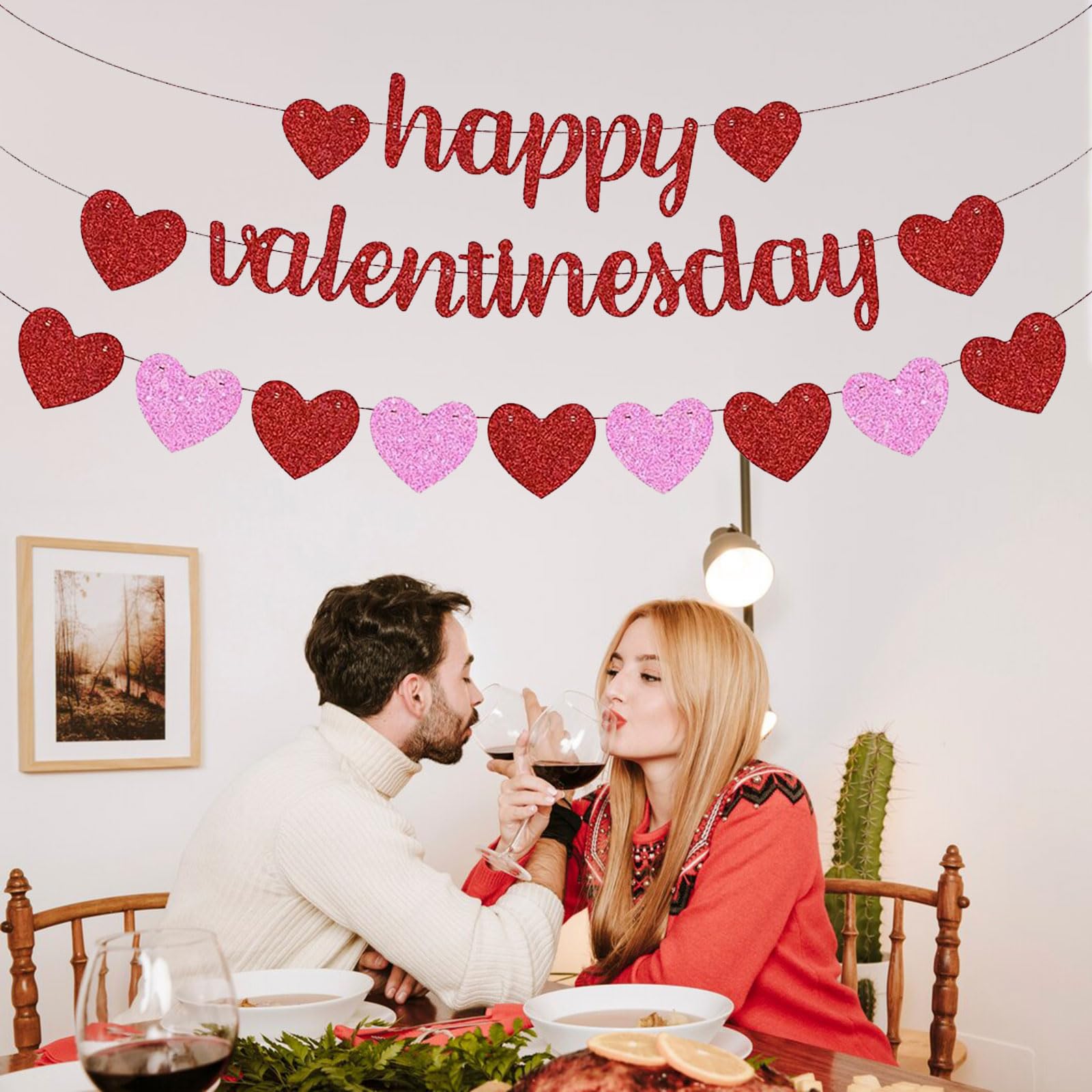 Happy Valentines Day Banner,Valentine's Decorations String with Heart - Image 4