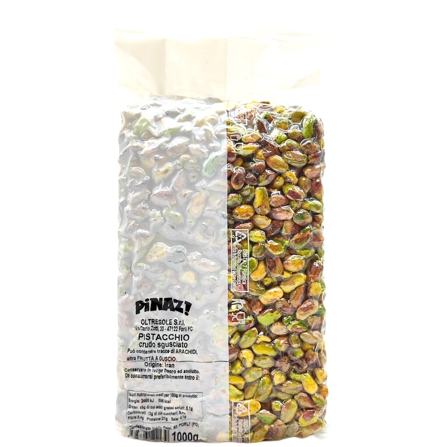 Oltresole, Pistacchi Crudi Sgusciati 1 Kg, Snack Salutare e Senza Sale, Ricco di Proteine e Grassi Sani, Frutta Secca Selezionata in Confezione Sottovuoto