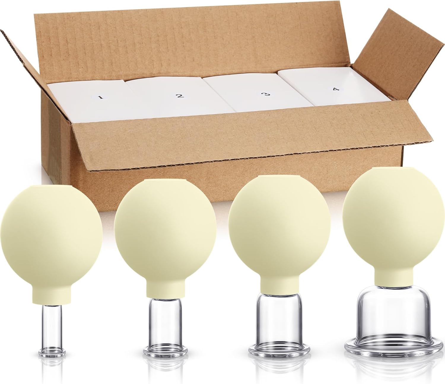 BBTO 4 Pcs Glass Facial Cupping Set Silicone Vacuum Suction Massage Cups Skin Tightening Therapy for Face Body Eyes Back Shoulder Pain(Yellow)