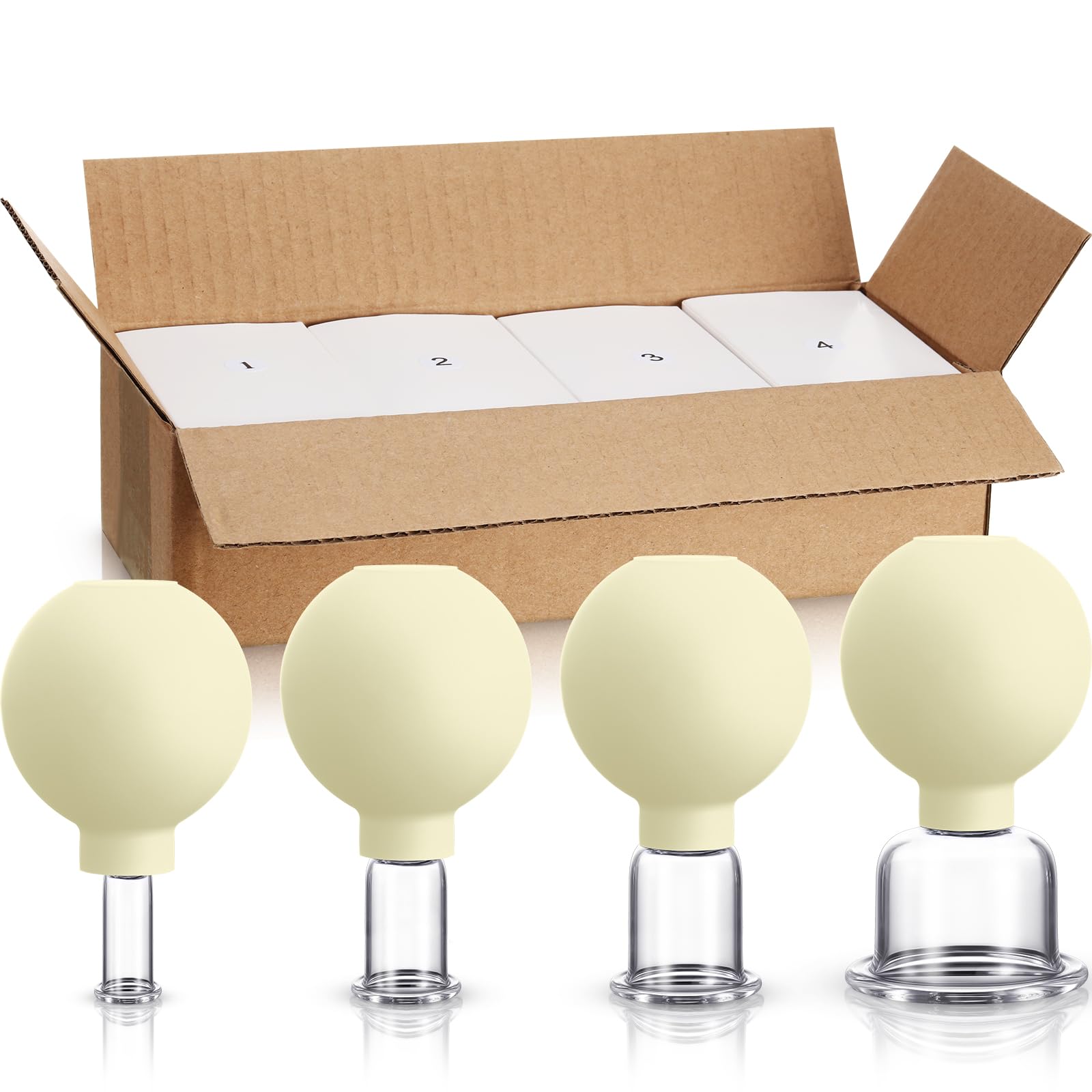 BBTO 4 Pcs Glass Facial Cupping Set Vacuum Massage Cups,Yellow