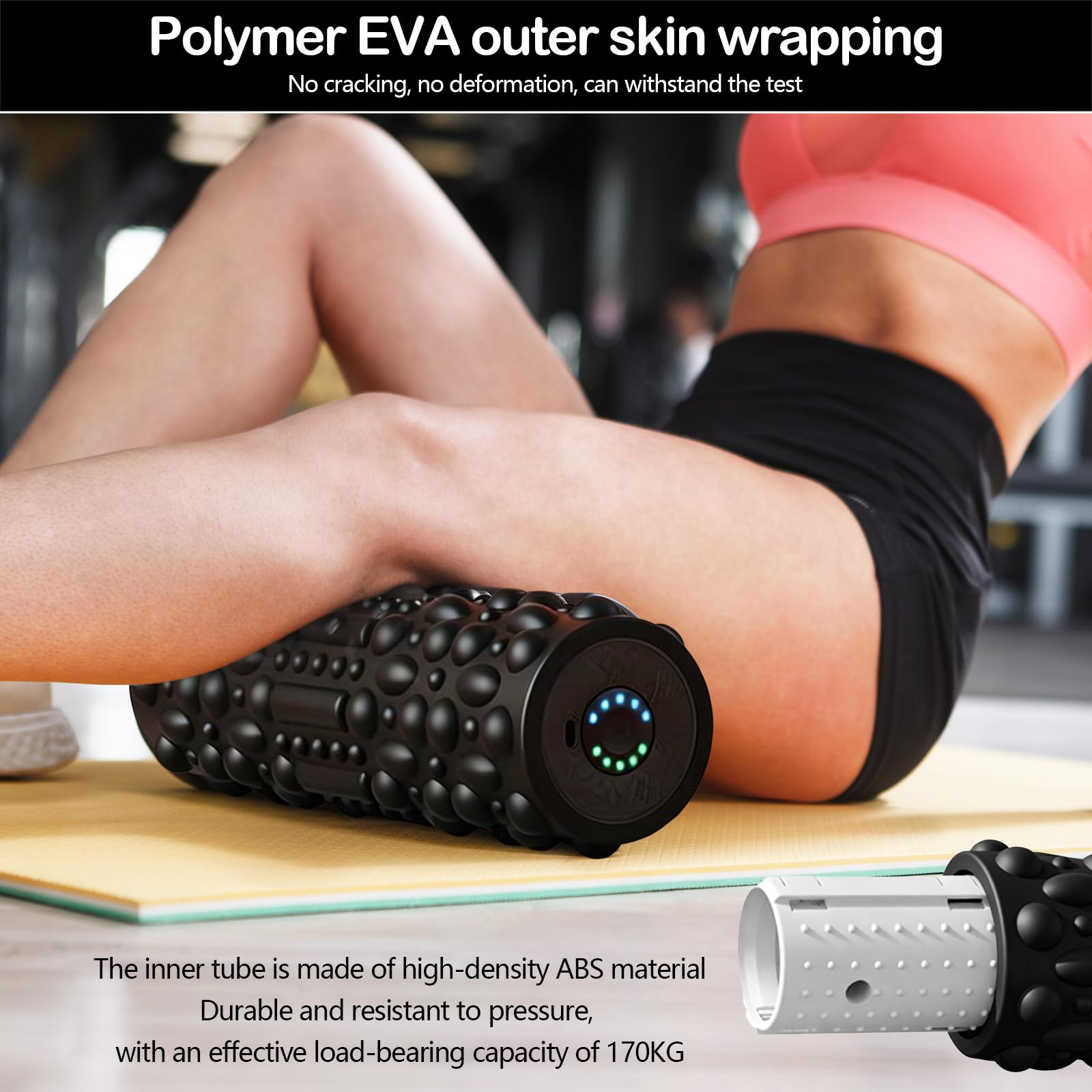 Rullo Elettrico in Schiuma Rullo Fasciale Elettrico Vibrante per Massaggi Muscolari Ricaricabile Tramite USB con 5 Intensità di Vibrazione Massaggiatore per Tessuti Profondi per Piedi e Corpo Intero