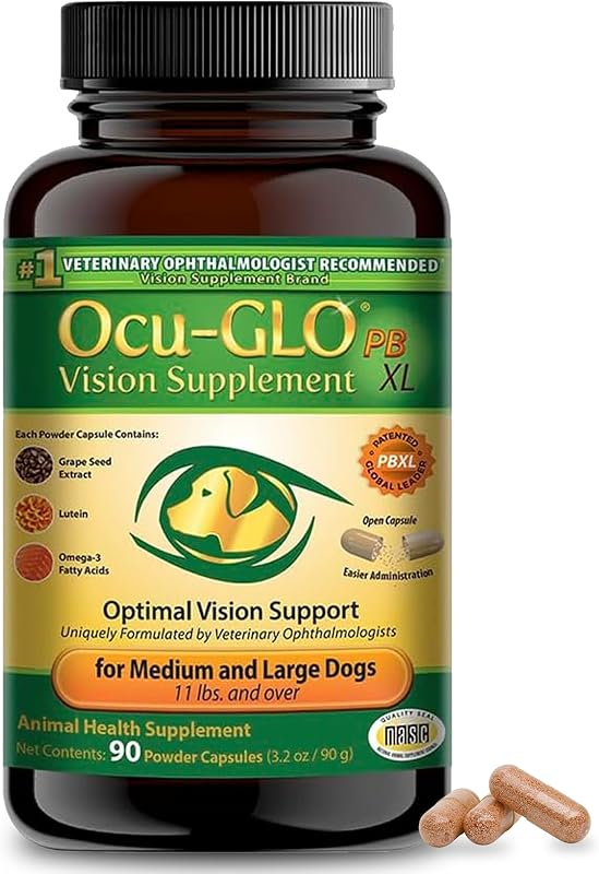 PB Vision Supplement for Medium & Large Dogs – Easy to Administer Powder Blend with Lutein, Omega-3 Fatty Acids, Grape Seed Extract & Antioxidants to Promote Eye Health, 90ct Powder Capsules