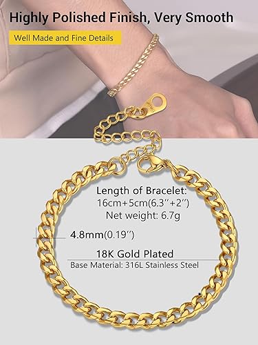 Miniatura 5 de PROSTEEL Pulsera de acero inoxidable para hombres y mujeres, elegantes pulseras de eslabones cubanos, chapado en oro negro de 18 quilates, ancho