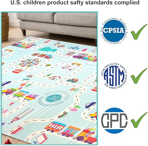Miniatura 6 de Tapete de juego plegable extra grande con 2 gráficos en 1 para bebés, tapete de juego para bebés de 71 x 59 pulgadas para bebés de 0 a 6 meses, 6 a