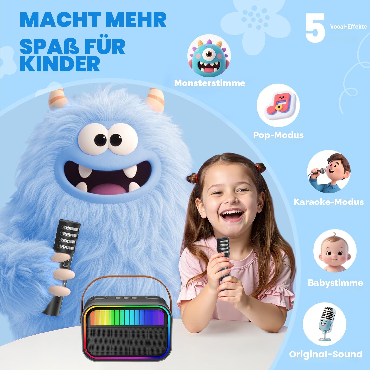 Karaoke Maschine für Kinder und Erwachsene, Kinderspielzeug für 3–12 jährige Mädchen Geburtstagsgeschenk, tragbarer Karaoke Maschine mit 2 Mikrofonen, Mädchengeschenk für Mädchen (Schwarz)