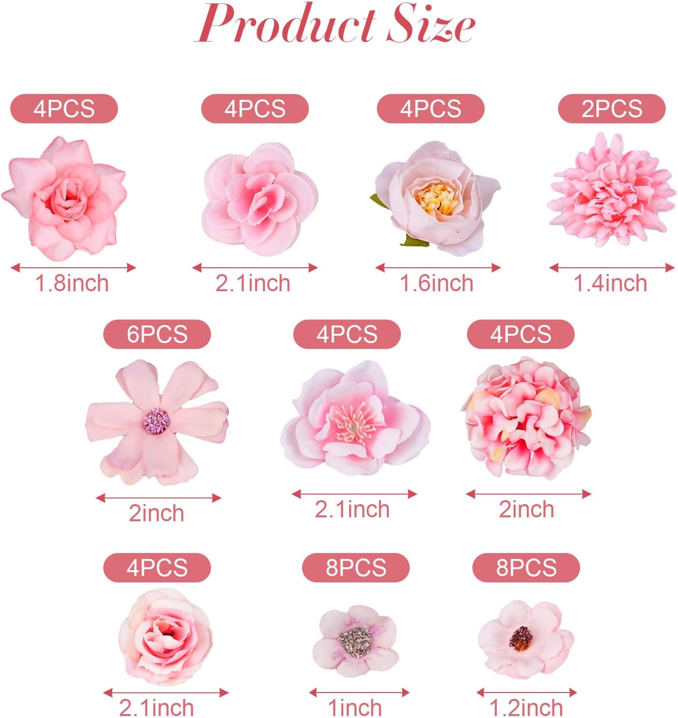 Faux Flower Heads Small Artificial Flowers for Crafts Mini Silk Fabric Floral Heads Fake Rose Daisy Peony for Garland Wedding Party Wreath Graduation DIY Party Home Decor(48 Pcs, Pink) - Image 3