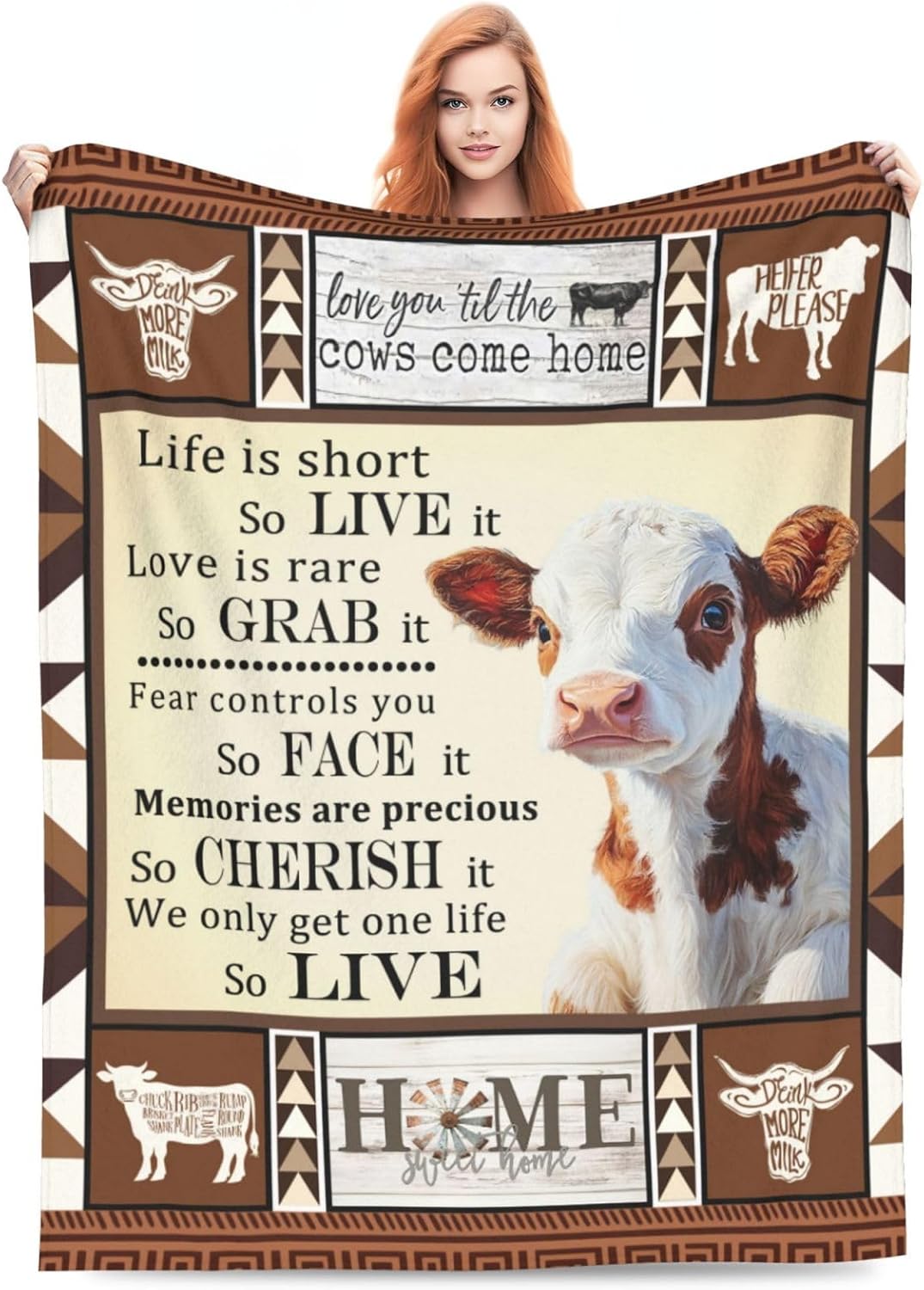 Cow Blanket Farmhouse Cow Throw Blankets Cozy Fleece Flannel Stuff Plush Lightweight Rustic Country Bedding Lover Gifts for Men Women Adults for Couch Sofa Bed Decor 40"X50" - Image 2