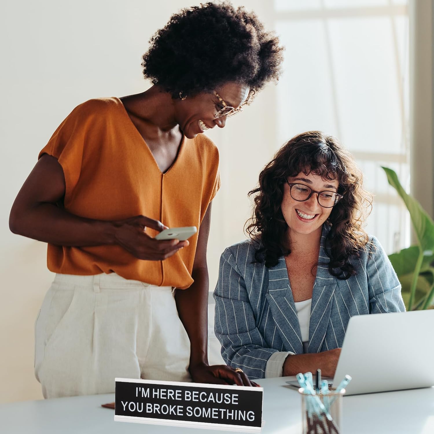 PATIKIL Funny Nameplate, 7"x2" Novelty Desk Sign Plaque Aluminum Desk Name Plate with Base for Office, Black White (Chaos Coordinator) - Image 6