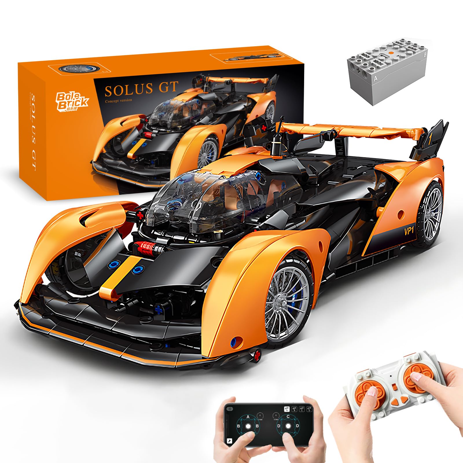 Auto de construcción a control remoto, juguete de construcción Solus GT 1:14, compatible con Technic Car, regalos coleccionables para niños de 10 a 16 años y adultos (817 piezas)
