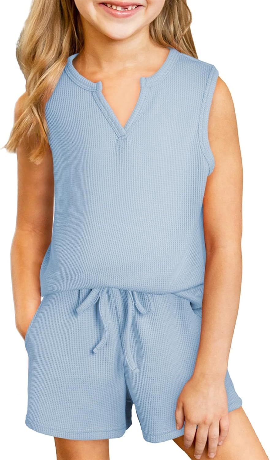 blibean Girls Summer Clothes Set Kids Waffle Pockets Cotton Outfit Size 4-13 Years