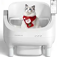 Thereye Caixa de areia para gatos autolimpante, caixa de areia automática aberta com controle de aplicativo, sensor de segurança e lixeira grande de 10L, caixas de areia Smart Kitty com sacos de lixo