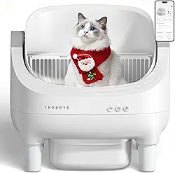 Thereye Caixa de areia para gatos autolimpante, caixa de areia automática aberta com controle de aplicativo, sensor de segurança e lixeira grande de 10L, caixas de areia Smart Kitty com sacos de lixo