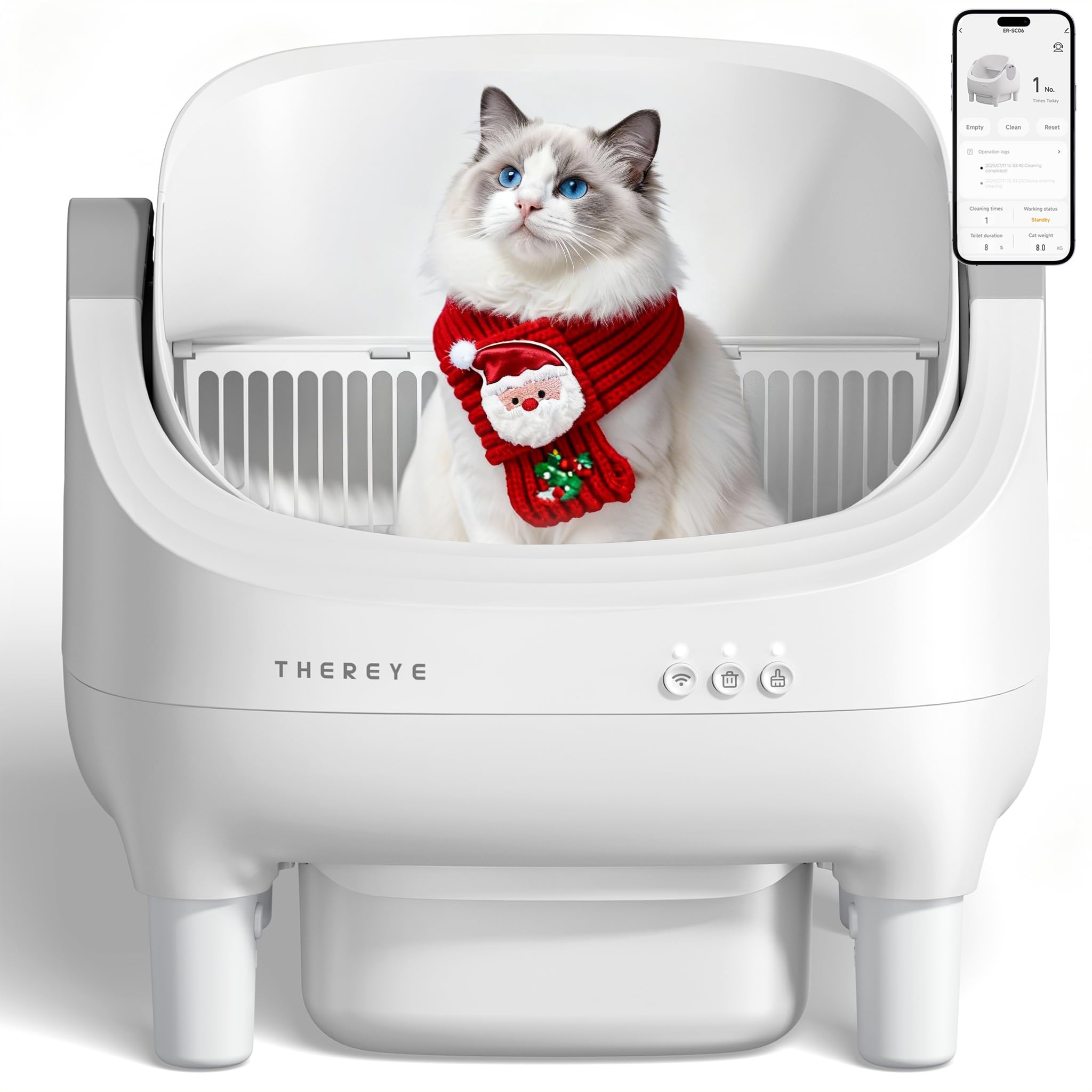Thereye Arenero Gatos Autolimpiable con Diseño Abierto y Gran Capacidad, Arenero Gato con App, Limpieza Rápida y Fácil de Palear, Ideal para Hogares con Varios Gatos