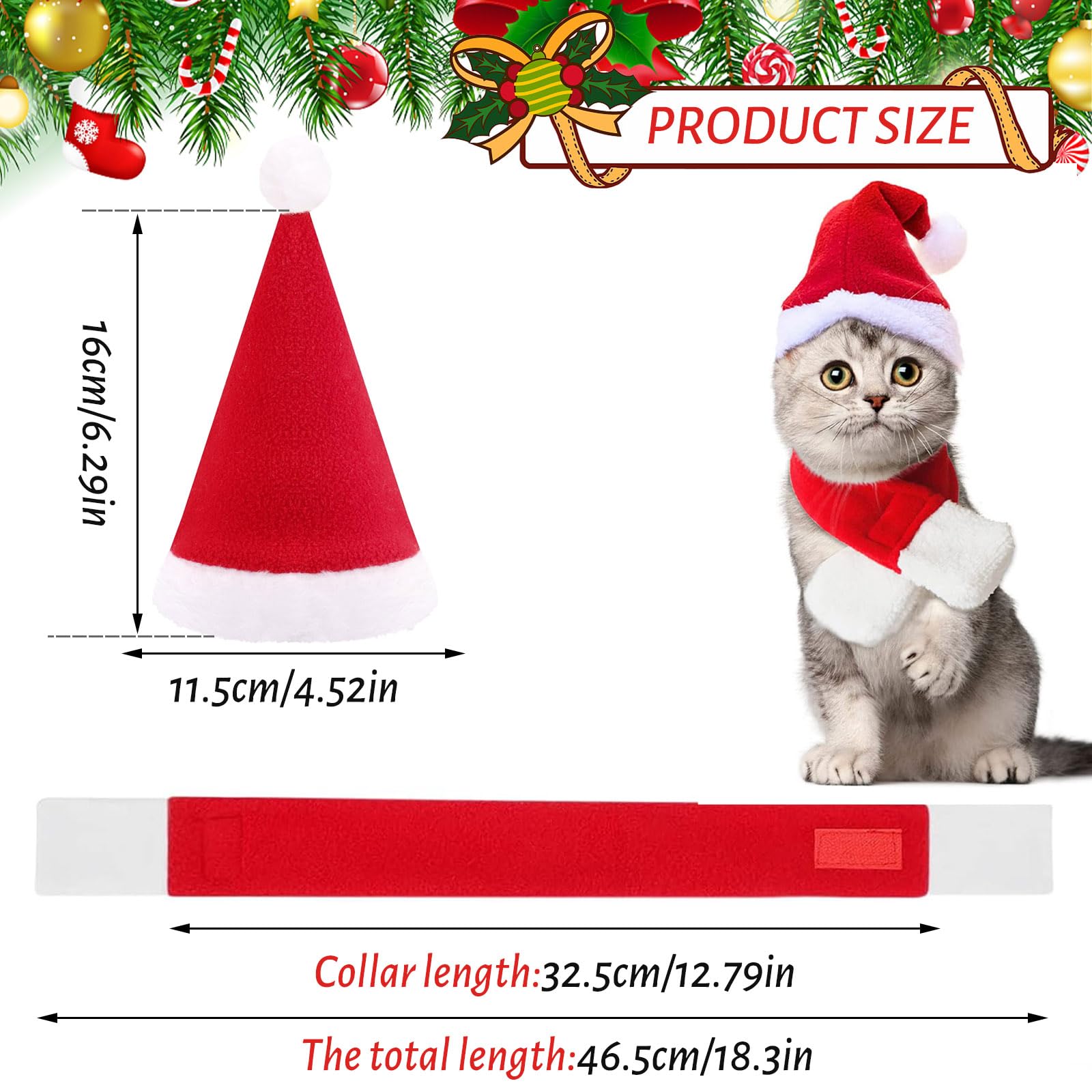 MELLIEX 2 stuks kerstkostuum voor honden, katten, kerstmutsen en halsband, kerstkostuum, accessoireset voor huisdier